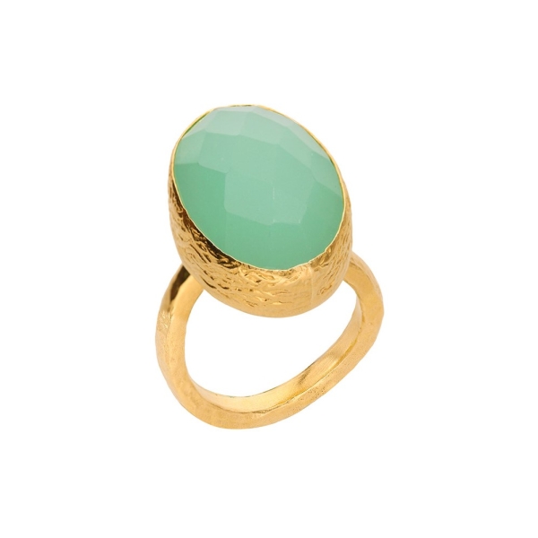 Ring made from brass, goldplated, aqua Chalcedony